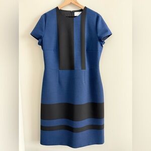 Hugo Boss Wool Colorblock Hermely Stripe Business Sheath Dress Blue Black 12
